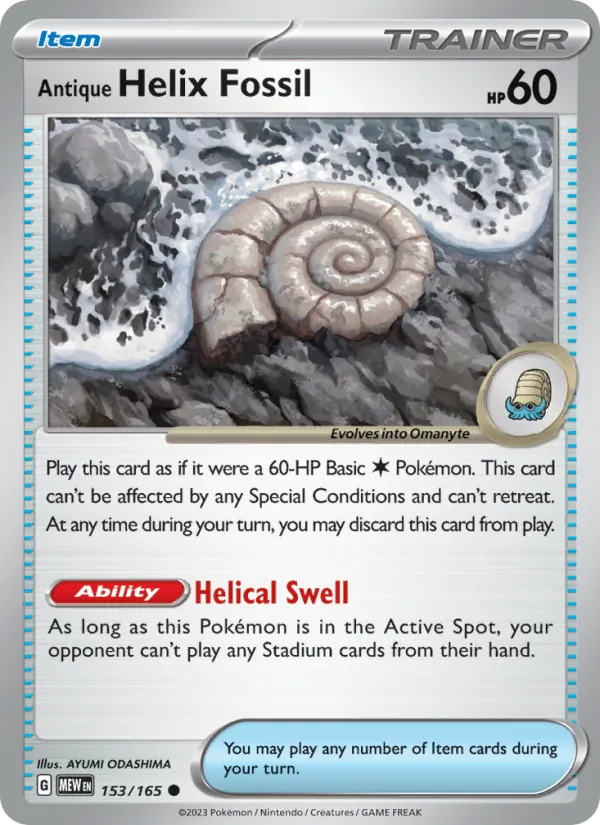 Antique Helix Fossil #153/165 Scarlet & Violet 151 Near Mint Pokemon Card