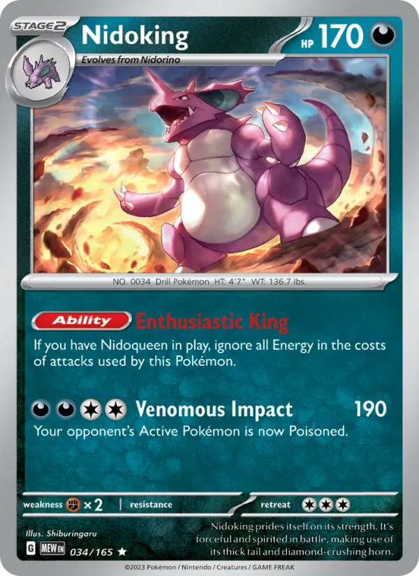 Nidoking #34/165 Scarlet & Violet 151 Near Mint Pokemon Card