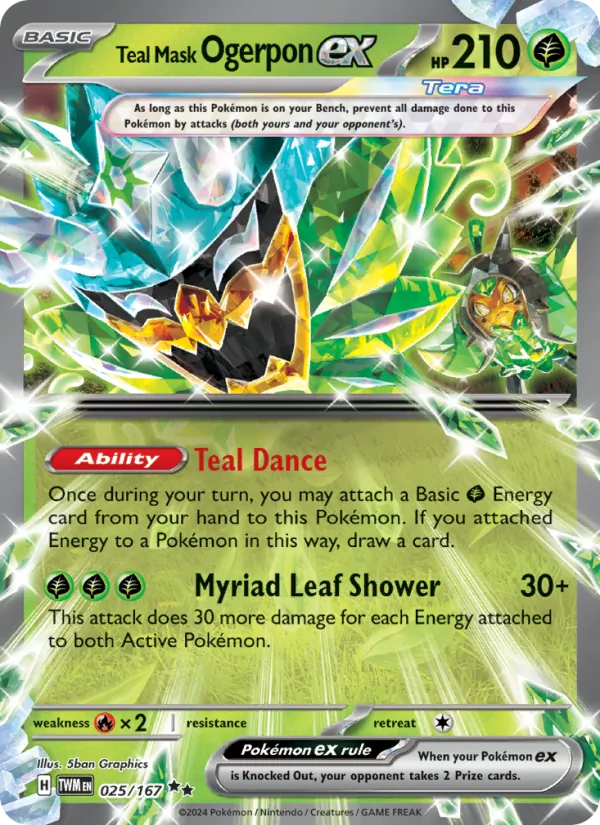Teal Mask Ogerpon ex - Twilight Masquerade - #025 - Near Mint - Pokemon Card