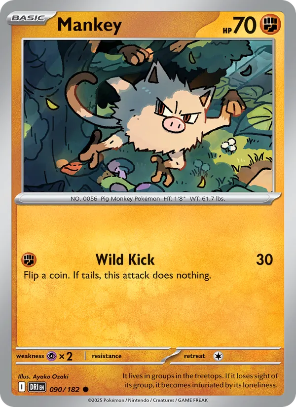Mankey - Destined Rivals - #090 - Near Mint - Pokemon Card