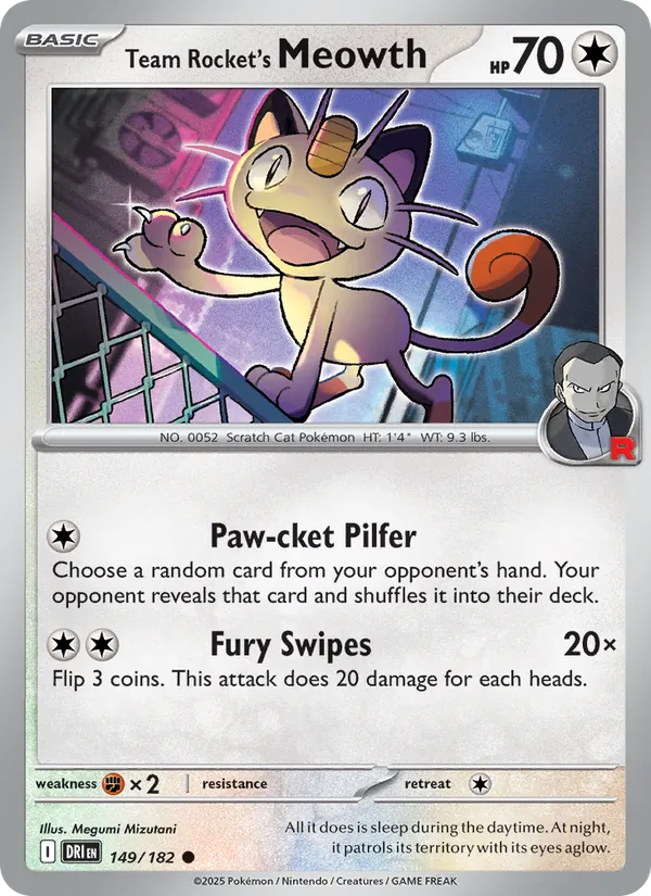 Team Rocket's Meowth - Destined Rivals - #149 - Near Mint - Pokemon Card