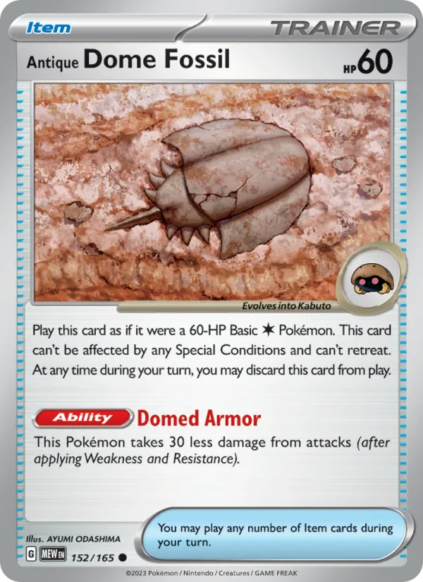 Antique Dome Fossil #152/165 Scarlet & Violet 151 Near Mint Pokemon Card