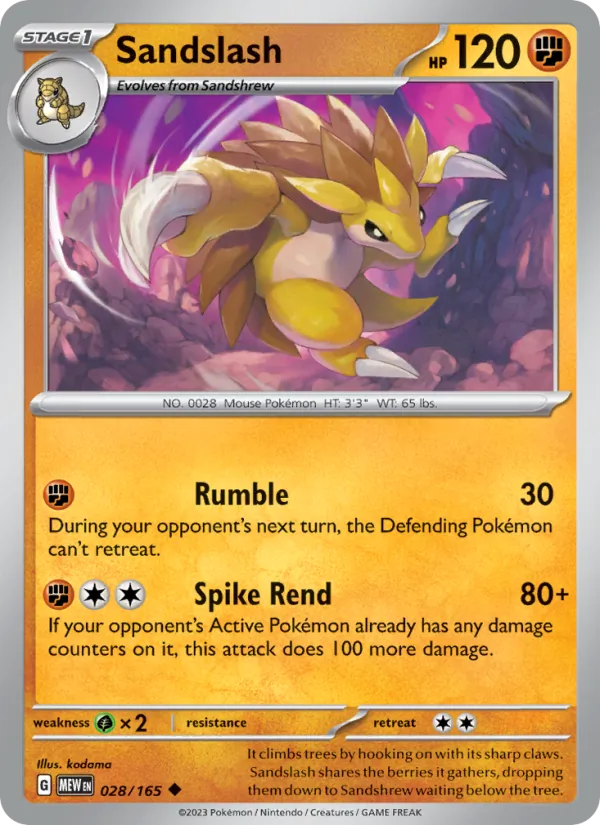 Sandslash #28/165 Scarlet & Violet 151 Near Mint Pokemon Card