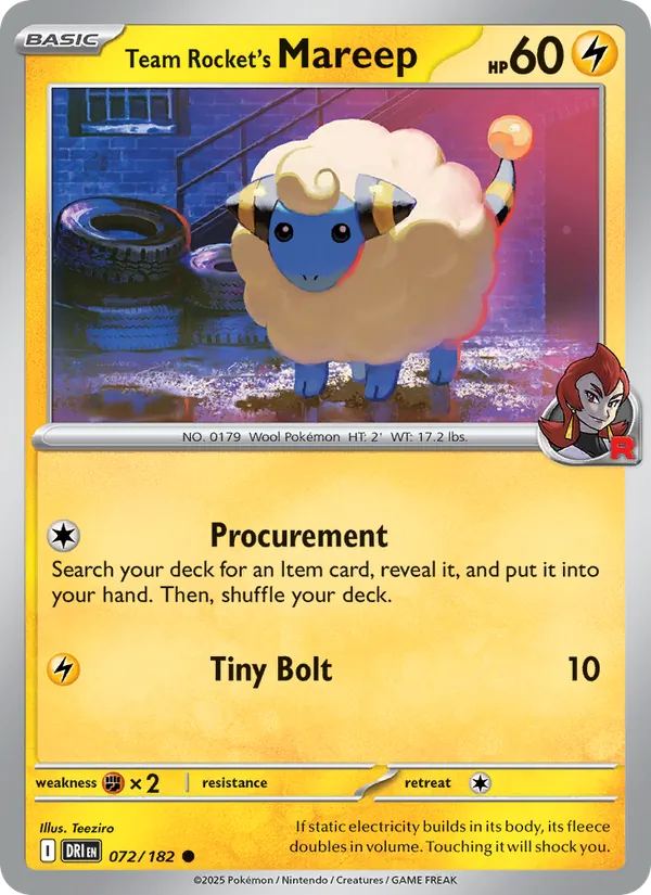 Team Rocket's Mareep - Destined Rivals - #072 - Near Mint - Pokemon Card