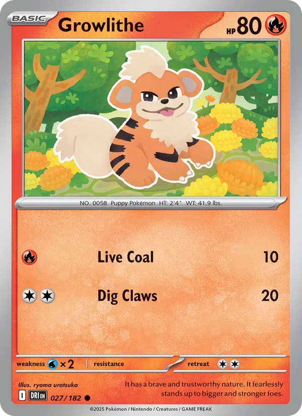 Growlithe - Destined Rivals - #027 - Near Mint - Pokemon Card