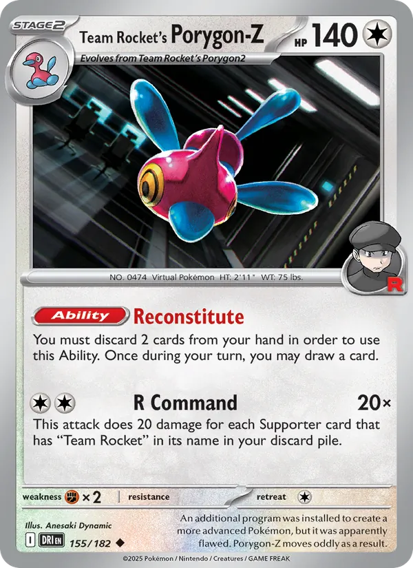 Team Rocket's Porygon-Z - Destined Rivals - #155 - Near Mint - Pokemon Card