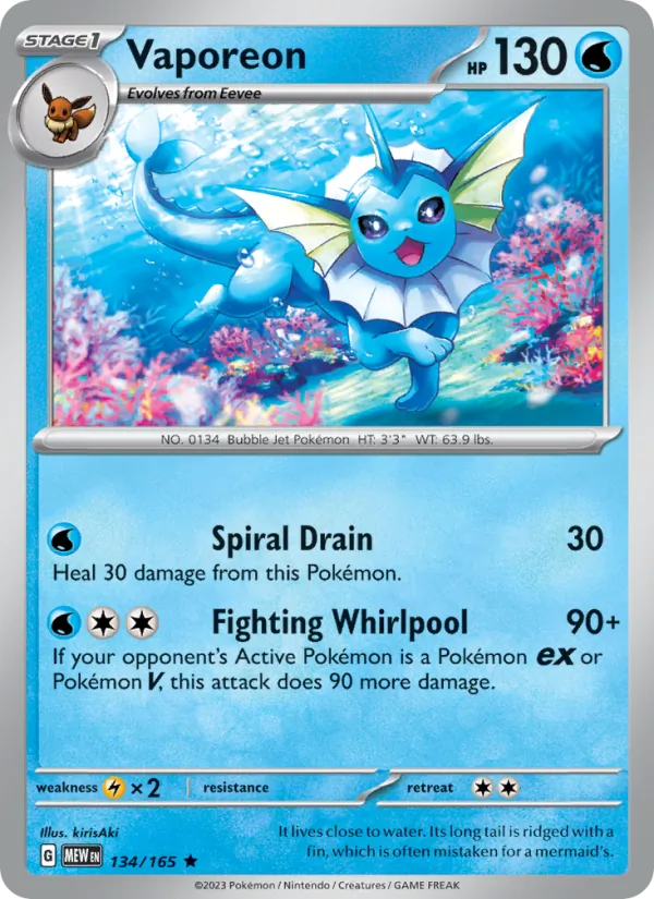 Vaporeon #134/165 Scarlet & Violet 151 Near Mint Pokemon Card