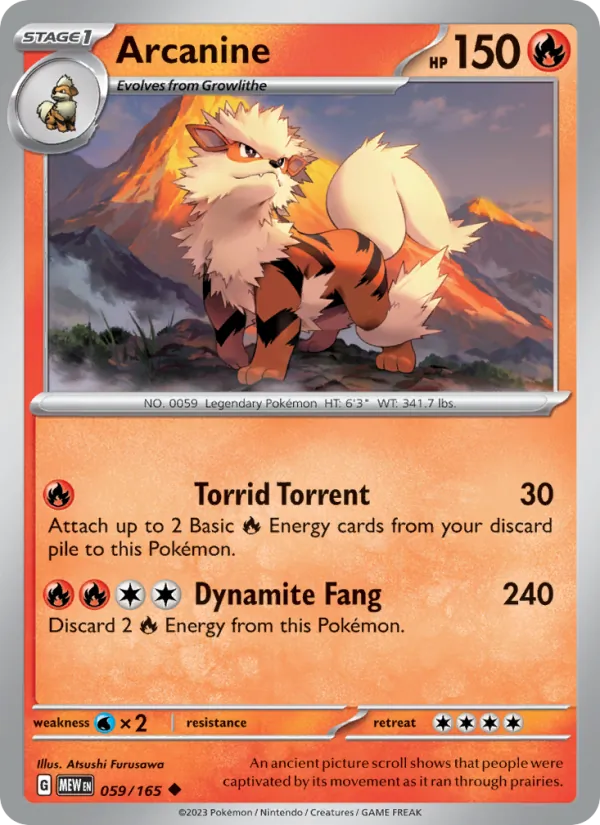 Arcanine #59/165 Scarlet & Violet 151 Near Mint Pokemon Card