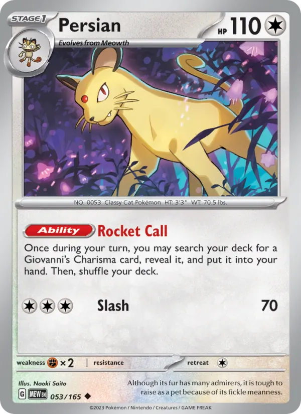 Persian #53/165 Scarlet & Violet 151 Near Mint Pokemon Card