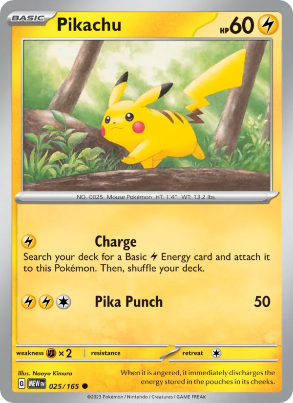 Pikachu #25/165 Scarlet & Violet 151 Near Mint Pokemon Card