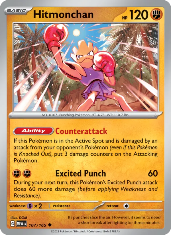 Hitmonchan #107/165 Scarlet & Violet 151 Near Mint Pokemon Card