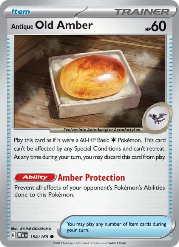 Antique Old Amber #154/165 Scarlet & Violet 151 Near Mint Pokemon Card
