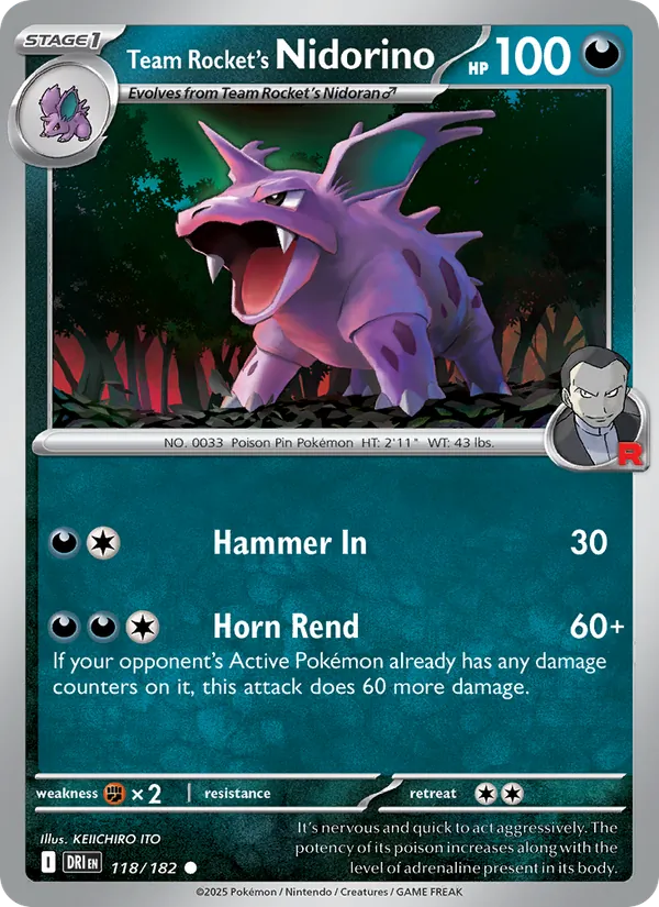 Team Rocket's Nidorino - Destined Rivals - #118 - Near Mint - Pokemon Card
