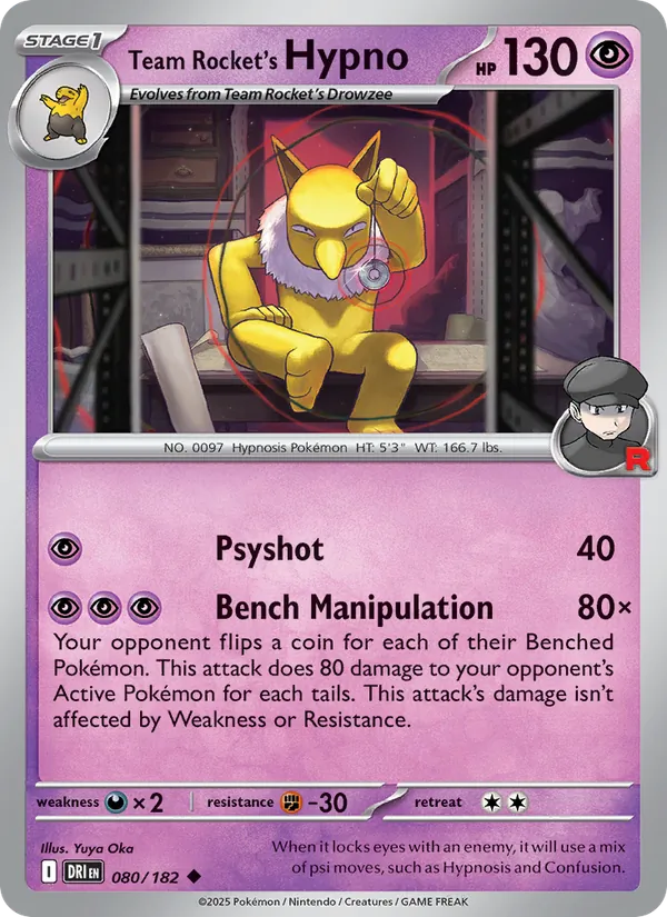 Team Rocket's Hypno - Destined Rivals - #080 - Near Mint - Pokemon Card