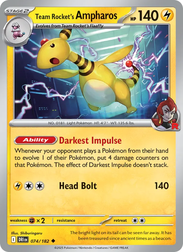 Team Rocket's Ampharos - Destined Rivals - #074 - Near Mint - Pokemon Card