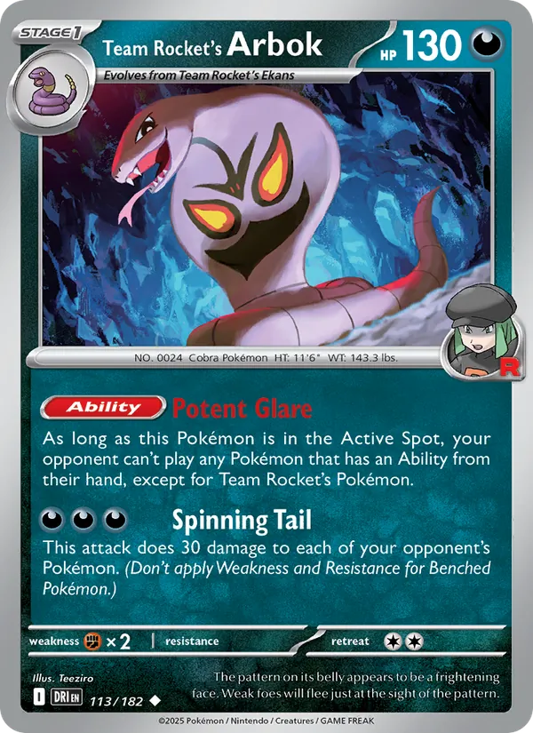 Team Rocket's Arbok - Destined Rivals - #113 - Near Mint - Pokemon Card