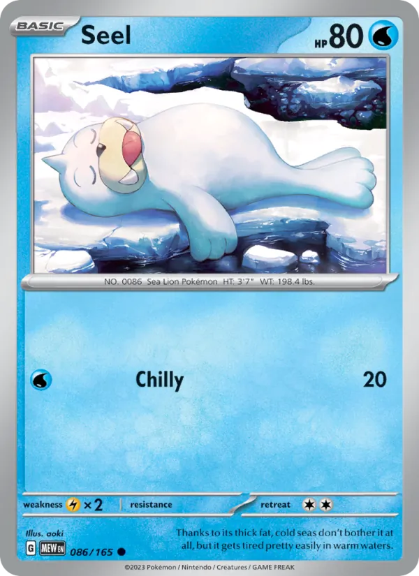 Seel #86/165 Scarlet & Violet 151 Near Mint Pokemon Card