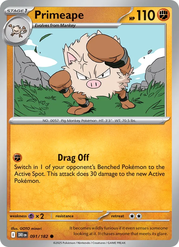 Primeape - Destined Rivals - #091 - Near Mint - Pokemon Card