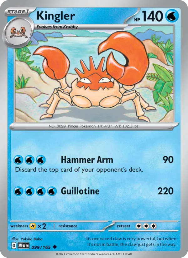 Kingler #99/165 Scarlet & Violet 151 Near Mint Pokemon Card
