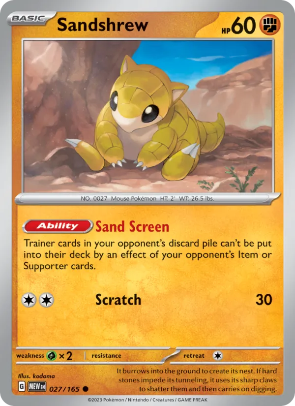 Sandshrew #27/165 Scarlet & Violet 151 Near Mint Pokemon Card