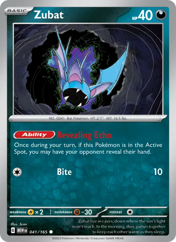 Zubat #41/165 Scarlet & Violet 151 Near Mint Pokemon Card