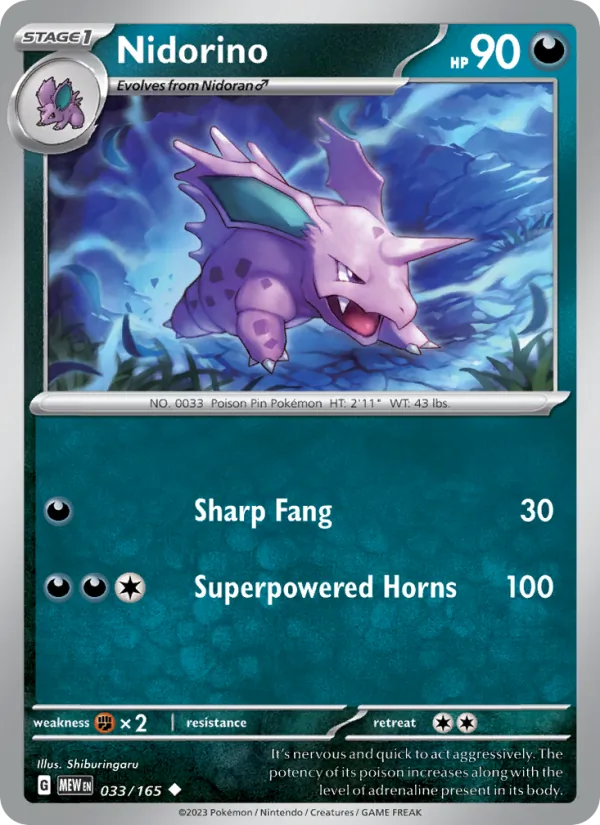 Nidorino #33/165 Scarlet & Violet 151 Near Mint Pokemon Card