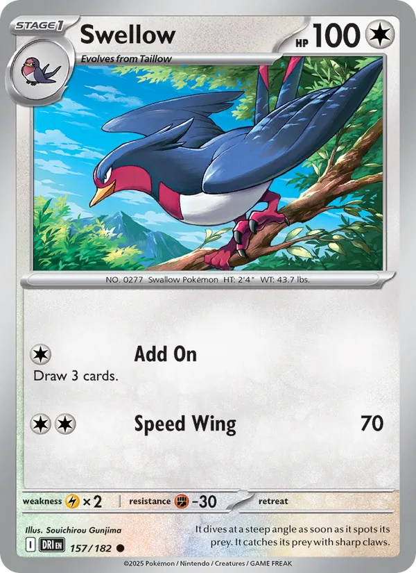 Swellow - Destined Rivals - #157 - Near Mint - Pokemon Card