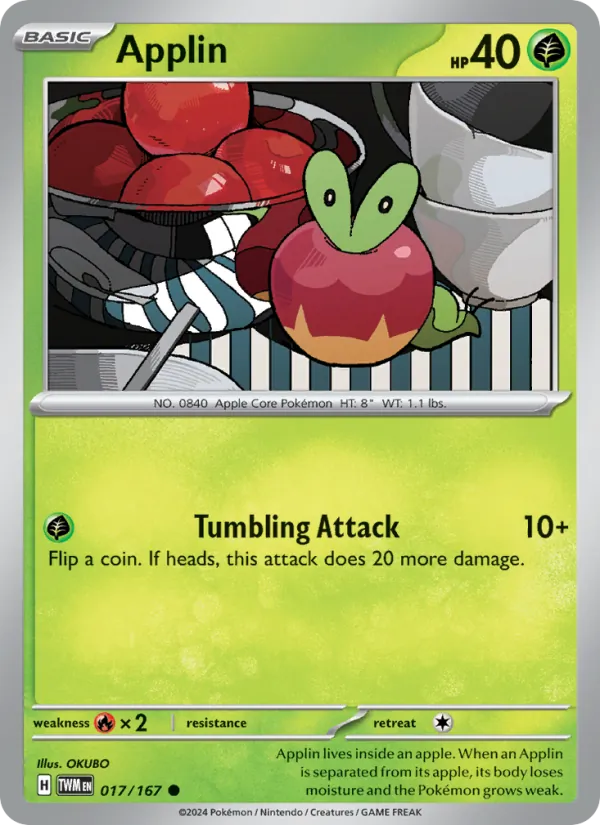Applin - Twilight Masquerade - #17 - Near Mint - Pokemon Card