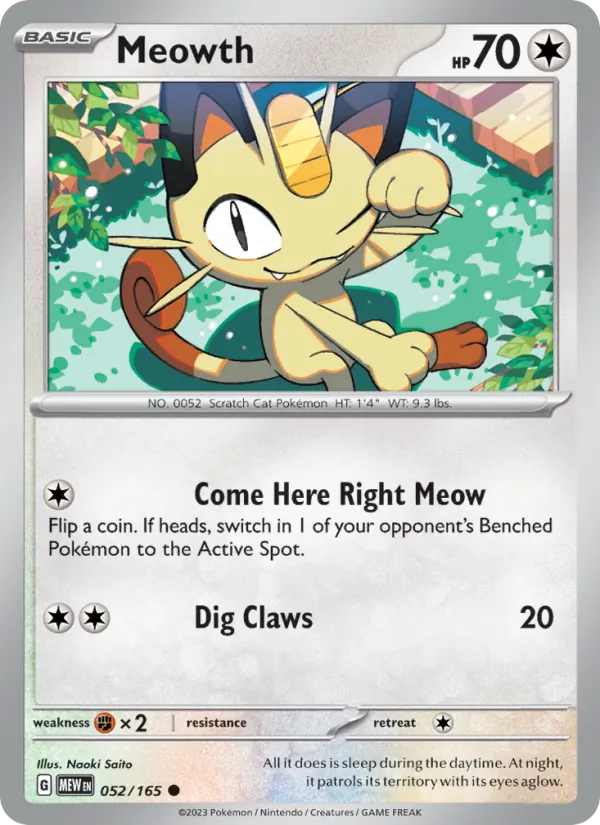 Meowth #52/165 Scarlet & Violet 151 Near Mint Pokemon Card